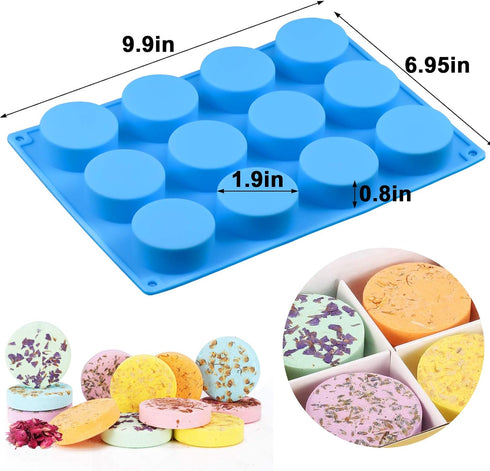 Palksky Soap Mold Silicone for Soap Making, (2pcs)12Cavity Large Round Lotion Bars Mold for Freshie Supplies/Shower Steamer (Blue)...