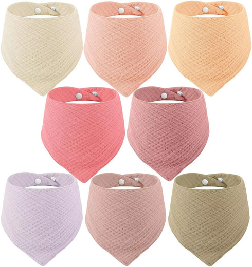 PandaEar 8 Pack Muslin Bibs for Baby Girls, 100% Cotton Baby Bandana Bibs Drool Bibs for Newborns Infant, Absorbent Burp Cloths Baby Bibs for Teet...