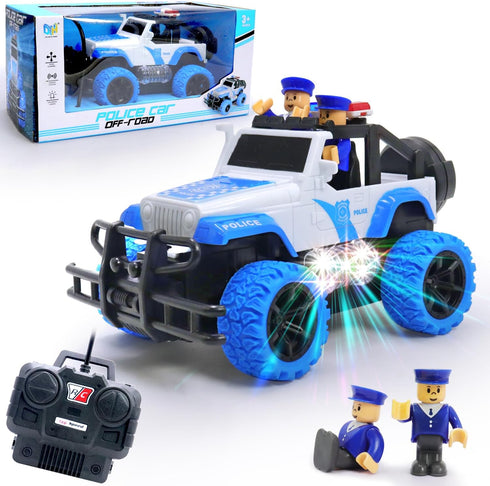 Remote Control Car,Rc Truck Racing Car for Kids 4-7, Police Rc Cars for Boys Age 8-12, 1:20 Scale Off Road Car Toys with 2 Building Block and Led ...