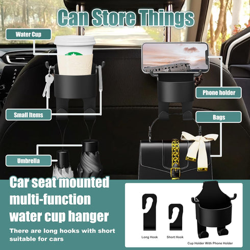 Multifunctional Hook for Car Seat Back - Water Cup Hook on Seat Back, Back Seat Cup Holders for Your Car-3 in 1 Multifunction Car Seat Headrest Cu...