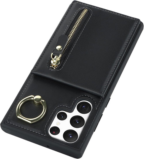 Samsung Galaxy S22 Ultra Case with Card Holder for Women, Samsung Galaxy S22 Ultra phone Case Wallet with Credit Card with Ring Kickstand Zipper S...