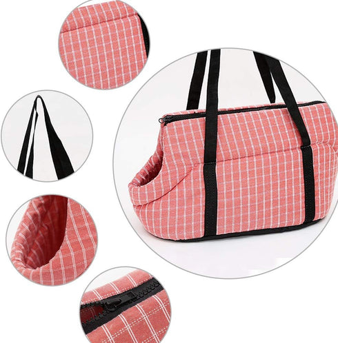 Thickened Warm Pet Sling Carrier Purse Dog Tote Bag Portable Hand-Free Lattice Cats Shoulder Bag with Cushion Strap Zipper for Travel Outdoor Shop...