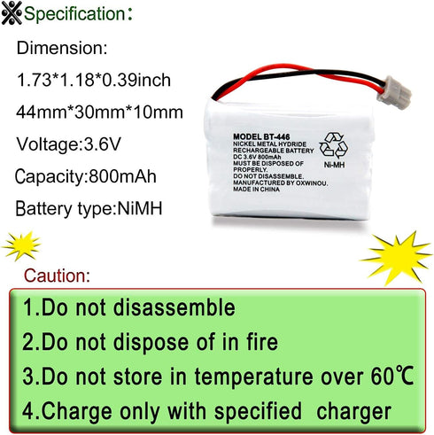 BT446 BT-446 Phone Battery Compatible with for Uniden BBTY0503001 BT-1004 BT-1005 GE-TL26402 BT-504 CPH-488B Handset Phone 3.6V 800mAh (3- Pack)...