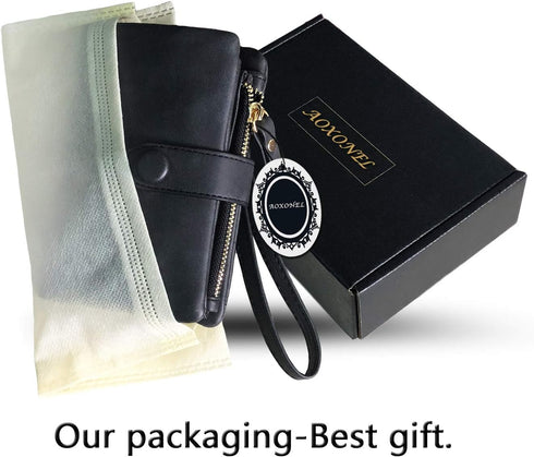 AOXONEL Women's Small Bifold Leather wallet Rfid blocking Ladies Wristlet with Card holder id window Coin Purse...
