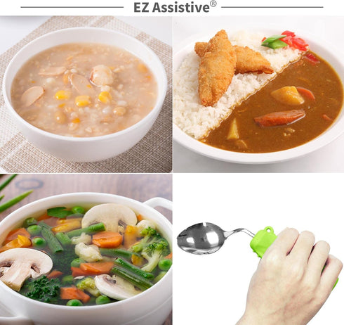 Adaptive Spoon Easy to Hold for Independent Eating, Weighted Utensils for Hand Tremors (Green Spoon Right Hand)...