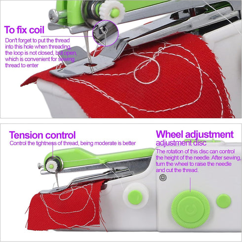 Diydeg Handheld Sewing Machine, Mini Portable Electric Sewing Machine, Ergonomic Battery Powered Portable Mending Machine Quick Stitch Tool for DI...