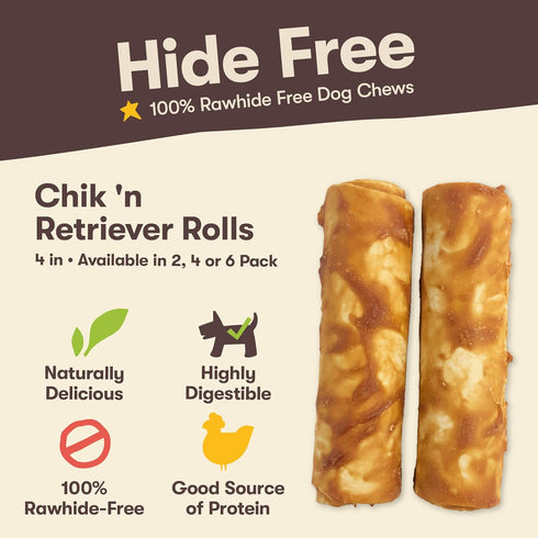 Pet 'n Shape Hide Free Chik 'n 4" Retriever Rolls, 6 Count 12.6 oz - Rawhide Free Dog Treats - No Hide Alternative Chew Treat for All Life Stages...
