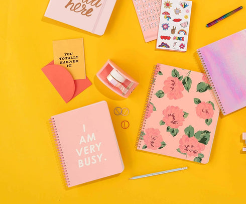 ban.do Rough Draft Mini Spiral Notebook, 9" x 7" with Pockets and 160 Lined Pages, I Am Very Busy...