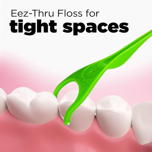 GUM Angled Floss Picks, Perfect for Tight Teeth, Extra Strong Shred-Resistant Dental Floss, Angled for Easy Reach, Dental Flossers for Adults, Fre...