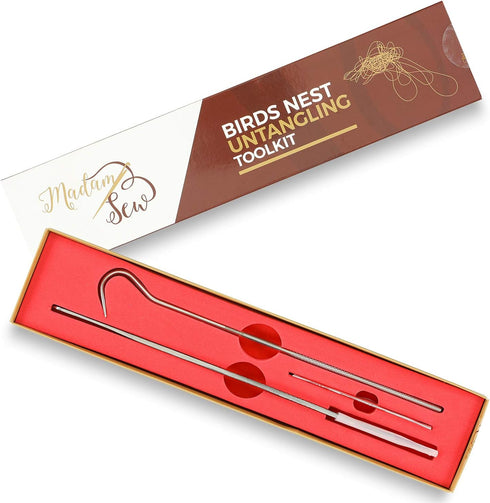 Madam Sew Birds Nest Untangling Tool Kit – Thread Hook and Stitch Releaser Set with Spare Blade Resolves Thread Bunching Under Fabric and Embroide...