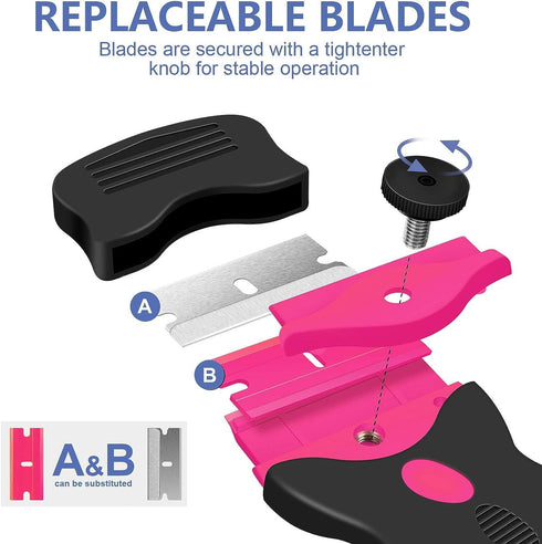 DEKEones Razor Blade Scraper, Double Edged Razorblade Scraping Tool with 10 Pcs Razor Blades, Paint Scraper for Glass, Decals, Tint, Stickers, Lab...