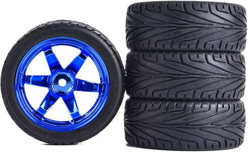 4PCS 1:10 RC Tires and Plastic Wheels Rims for 1/10 Scale On Road Touring Racing Drift Car Traxxas HSP HPI Tamiya (Blue)...