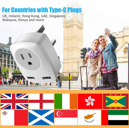 UK Travel Adapter, US to UK/Ireland/Hong Kong Plug Adapter with 2 USB and 1 Electrical Outlet, America to Europe Irish British England Scotland Tr...
