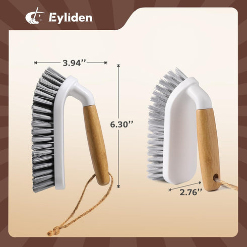 Eyliden Scrub Brush, 2 Pack Heavy-Duty Stiff Bristles Cleaning Brush, Natural Bamboo Handle, Multi Purpose Scrub Brushes for Bathroom Floor Tub Sh...