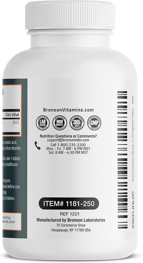 Bronson Selenium 200 mcg Immune & Antioxidant Support Essential Mineral, 250 Vegetarian Tablets...