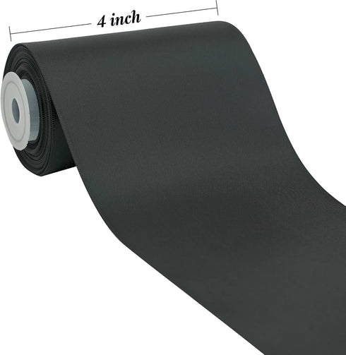 HUIHUANG 4" Wide Double Faced Satin Ribbon Black Thick Polyesater Ribbon 10 Yard/Spool, for Chair Sash, Lagre Bows Making, Flower Bouquet, DIY Cra...
