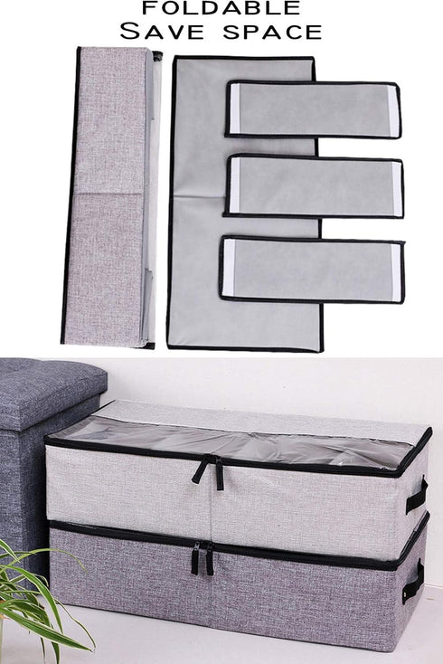AARAINBOW 2 Packs Foldable Under Bed Shoes Organizer with Lids, Underbed Clothes Storage Container with Divider, UnderBed Storage Bins Box with Cl...