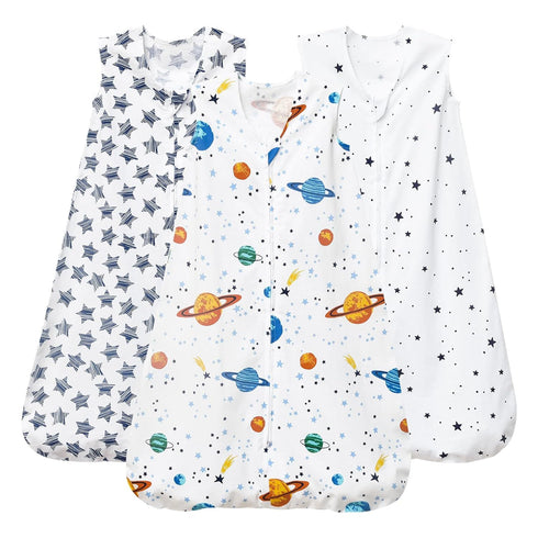 PHF Baby Sleep Sack 0-6 Months 3 Pack 100% Cotton Baby Wearable Blanket, 2-Way Zipper 0.5 TOG Toddler Sleeping Sack, Comfy Sleep Bag for Baby Boys...