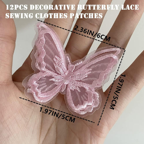 12pcs Butterfly Lace Trim, Double Layers Organza Butterfly Lace Fabric Embroidery Sewing Lace DIY Craft Butterfly Decor Applique Patches for Weddi...