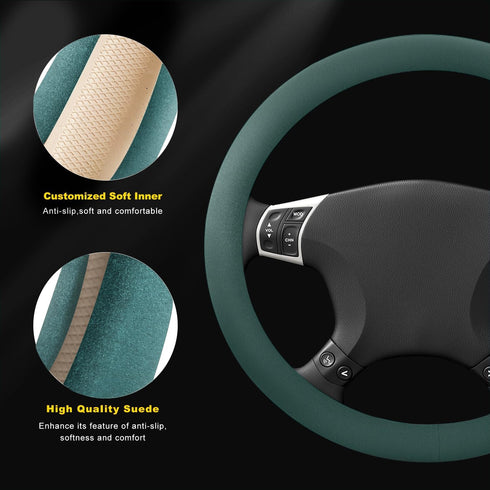 Cooling steering wheel coverSuede Steering Wheel Cover, Breathable, Anti-Slip, Warm in Winter and Cool in Summer, Universal 15 inch Standard Size[...