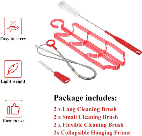 2 Packs Hydration Bladder Cleaning Kit, 8 in 1 Water Bladder Cleaning Brush Kit includes Flexible Long Bladder Brush for Hose Small Bite Valve Bru...