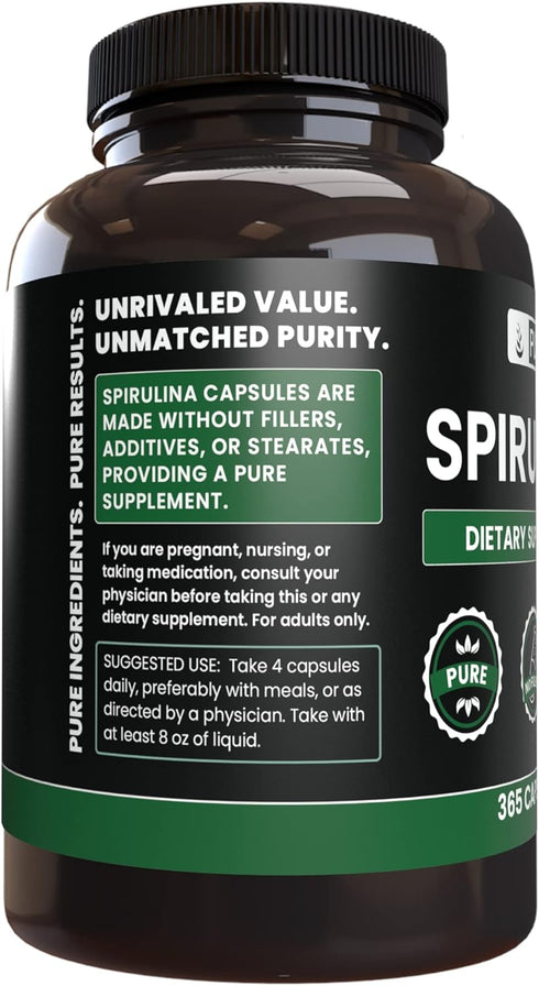 Pure Original Ingredients Spirulina (365 Capsules) No Magnesium Or Rice Fillers, Always Pure, Lab Verified...