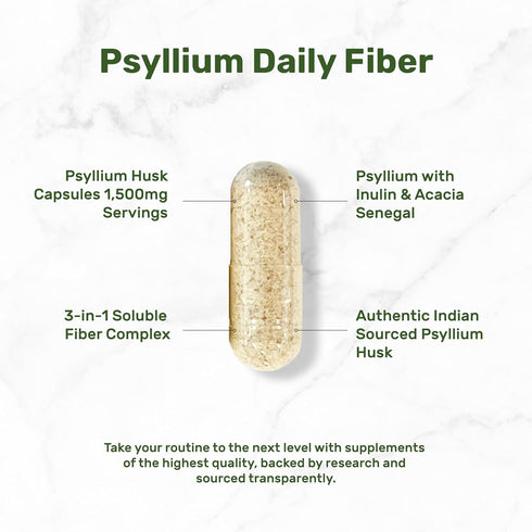 Psyllium Husk 1500mg Per Serving, 300 Capsules – 3 in 1 Fiber with Inulin & Acacia Complex – Natural Soluble Fiber Supplement, Supports Digestive ...