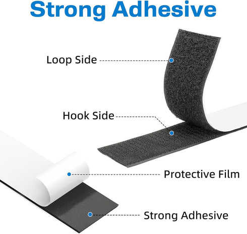 Hook and Loop Strips with Adhesive, 1 Inch / 2 Inch x 16 Feet Nylon Double Sided Heavy Duty Tape, Sticky Back Fastener Roll for Home Office and Cr...