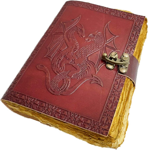 AzureGreen DOUBLE DRAGON Blank Page BOOK Handcrafted Leather Writing Unlined 5 x 7 JOURNAL (Vintage Brown)...