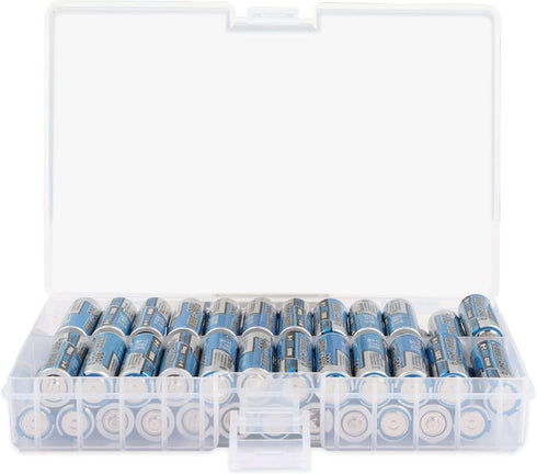 PNGKNYOCN Battery Storage Box,AA Batteries Portable Organizer Box Holds 48 AA Batteries,Insulative Plastic Clear Color...