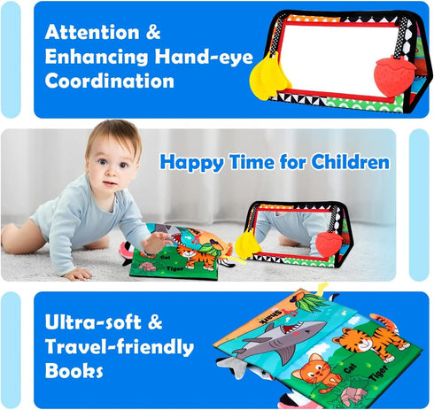 Baby Toys 0-6 Months - Tummy Time Mirror Toys with Cloth Books & Teethers - Montessori Infant Toys for Babies 0 3 6 9 Months - High Contrast Newbo...