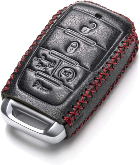 Vitodeco Genuine Leather Smart Key Fob Case Cover Protector Compatible with RAM 1500, RAM 2500, RAM 3500 2019-2025 (5-Button with Tailgate, Black/...