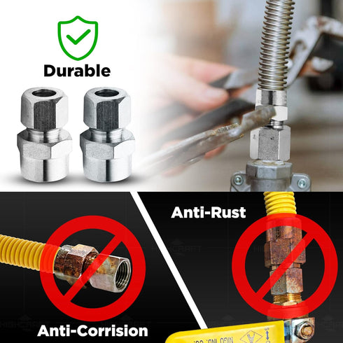 GUHD-ZD38-24C Gas Line Hose 1/2'' O.D. x 24'' Length with 0.5 in. FIP Fitting, Yellow Coated Stainless Steel Flexible Connector, 24 Inch...