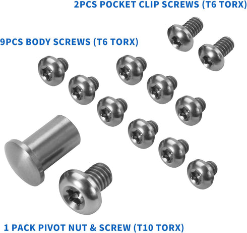 13-Piece Titanium Screw for Benchmade 535 Bugout, Mini Bugout 533 and Bailout 537, Complete Hardware Set Includes Pivot, Handle and Pocket Clip Sc...