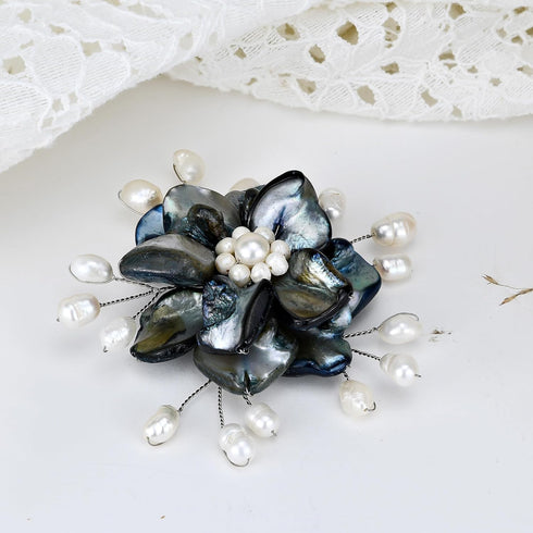 AeraVida Stunning Flower of the Ocean Seashell and Cultured Freshwater Pearl Floral Brooch Pin | Handmade Brooch for Women | Brooch for Women | Br...