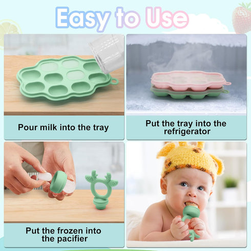 2 Sets Silicone Breastmilk Popsicle Molds with Baby Food Feeder, BPA Free Fruit Feeder Pacifier with Frozen Ice Tray for Baby Feeding Safely, Infa...