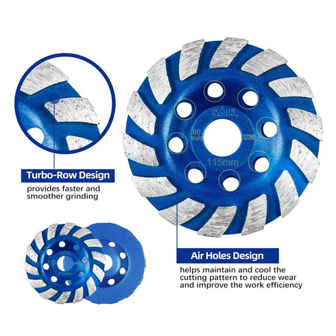 SALI Diamond Concrete Grinding Wheel 4 1/2 inch for Polishing and Cleaning Stone Concrete Surface, Cement, Marble, Rock, Granite, and Thinset Remo...