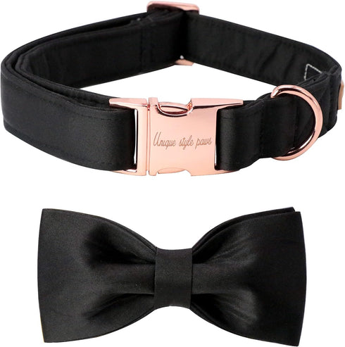 Unique style paws Dog Collar, Black Silk Dog Collar with Bow, Soft Bowtie Adjustable Pet Collar Gift for Female or Male X-Small Dogs...