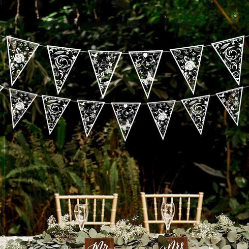 Cheerland 4 Pcs White Floral Lace Pennant Banner Triangle Bunting Garland Wedding Decoration Bridal Shower Decorations Anniversary Baby Baptisim D...