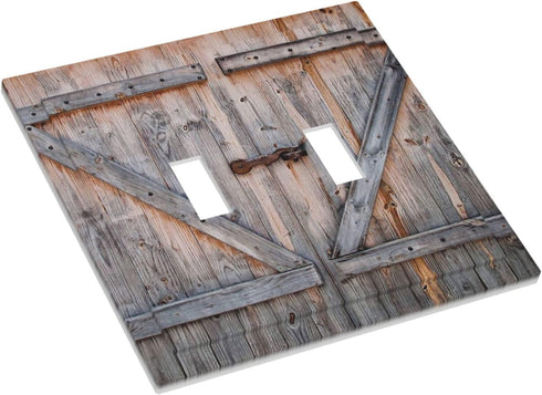 Wood Door 2 Gang Double Toggle Light Switch Cover Decorative Wall Plate Electrical Faceplate for Country Farm Bathroom Home Living Room Decor 5" x...