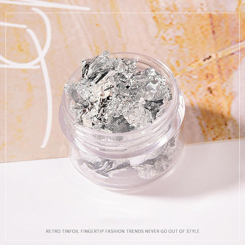 3D Sparkly Aluminum Foil Glitter Silvery Nail Foil Flakes Sequins Nail Art Supplies Nail Art Foil Glitter Gold Foil Set Nail Glitter Flakes for Ac...