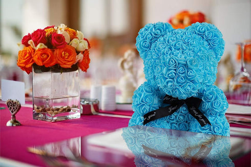 RECUTMS Artificial Rose Bear Flowers Rose Teddy Bear 10 inch Wedding Party Decoration Box for Valentines Day Gift Mothers Day Anniversary Birthday...