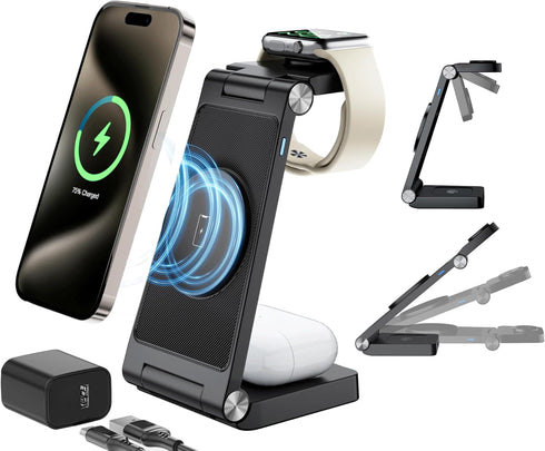 ANNNWZZD 3 in 1 Wireless Charging Station for Apple MagSafe Charger phone and watch charger station for iphone, Iphone wireless Charger Stand Comp...