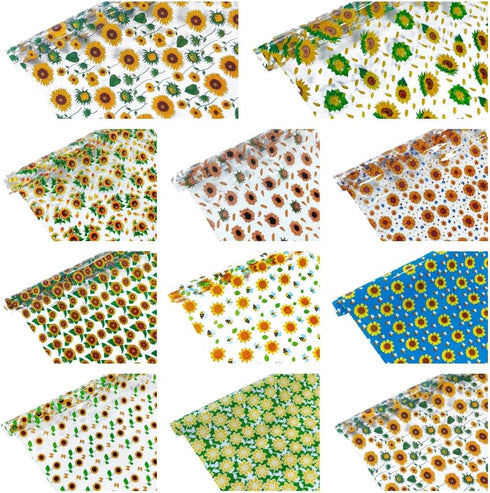ZLIFA Sunflower Print Clear Vinyl Faux Leather Sheets, 12" x 47" Smooth Printed PVC Fabric Roll for Handmade Bows Earrings Handbag Sewing Crafts, ...