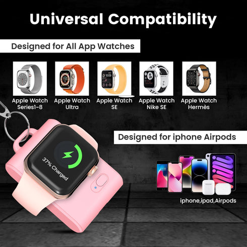 Portable Wireless Charger for Apple Watch, 2000mAh Smart Keychain Power Bank Mini Power Emergency Pod Compact Magnetic iWatch Charger for Apple Wa...