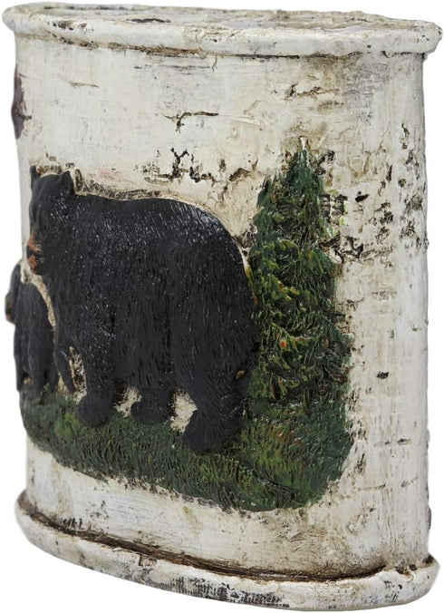 Ebros Wildlife Rustic Black Bear in Pine Trees Forest Bathroom Accent Resin Figurine Accessories with Birch Wood Finish Western Country Cabin Lodg...
