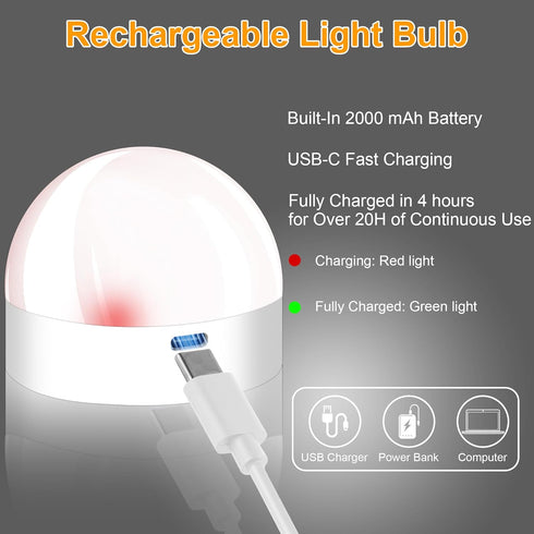 Rechargeable Battery Operated Light Bulbs, 300LM E26 Screw in (Magnetic Detachable) Light Bulb for Lamps with Remote Control Dimmable?Timer, Wirel...