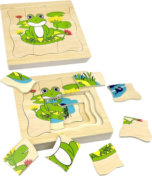 Montessori Wooden Puzzles for Kids Ages 4-8, 4 Layer Life Cycle Jigsaw Puzzle for Toddlers, Children Preschool Learning Educational Puzzles Toys f...