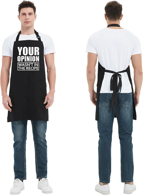 Grill Aprons for Men Funny - Your Opinion Wasn’t in the Recipe - Men’s Kitchen Chef Cooking Grilling BBQ Apron with 2 Pockets - Birthday Fathers D...