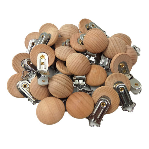 Natural Beech Wood Pacifier Clips Teething Grasping Toy Suspender Clips Charm DIY Wood Pacifier Clip Holder Accessories (3.5cm withouthole)...